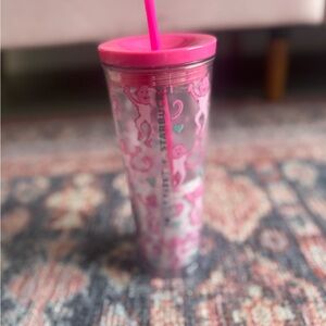 Roller Rabbit Starbucks Pink and Clear Tumbler with Straw